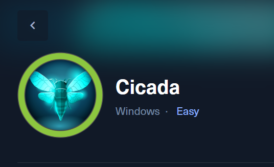 Cicada profile from Hack The Box.