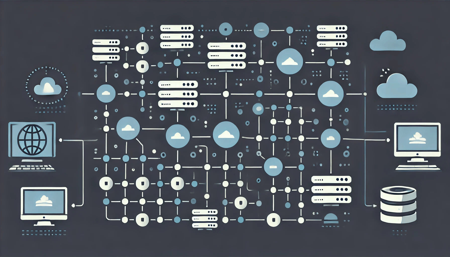 Map of servers, clouds, and computers