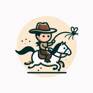 Cowboy riding a horse with a lasso around a bug.